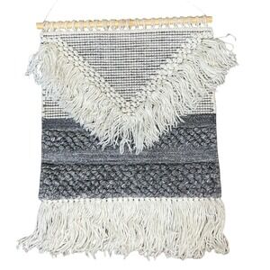 Sugarboo & Co Wall Hanging Tapestry Bohemian Decor Neutral Gray Cream Fringe Art